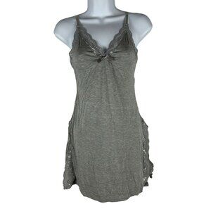 Womens Gray Lace Trim Chemise Nightgown - Size M